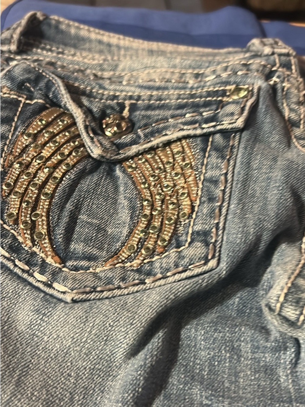 Miss Me Light Blue Skinny Jeans with Rhinestone Embellished Back Pocket